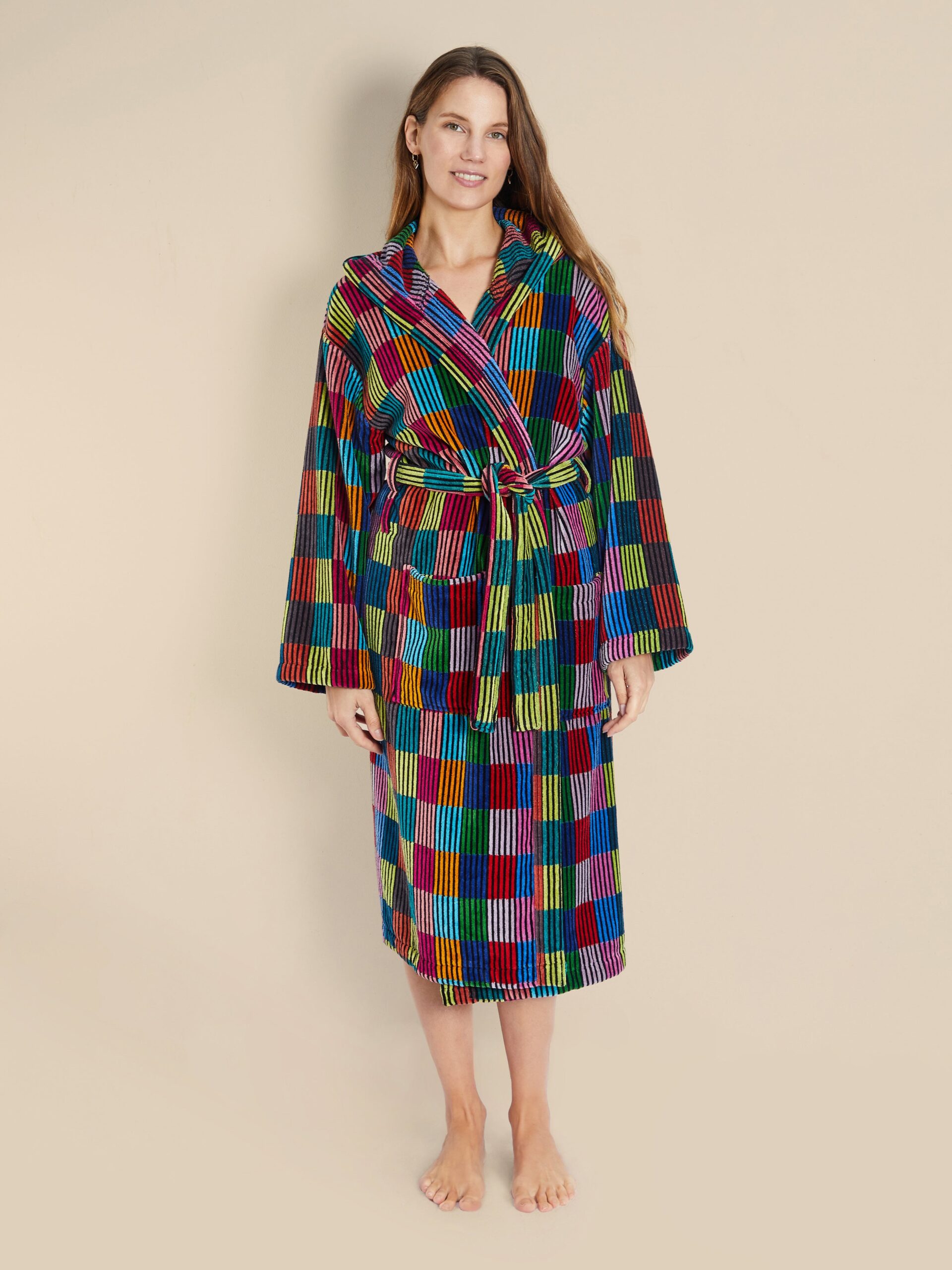 Amorail Women’s Hooded Dressing Gown – Patchwork Robe - Image 2