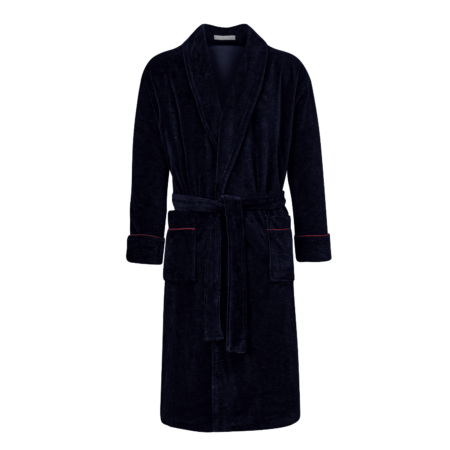 Amorail Velvet Smoking Jacket – Luxury Navy Cotton Robe for Men