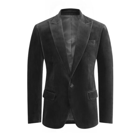 Amorail Men’s Velvet Blazer – Tailored Single-Breasted Black Jacket