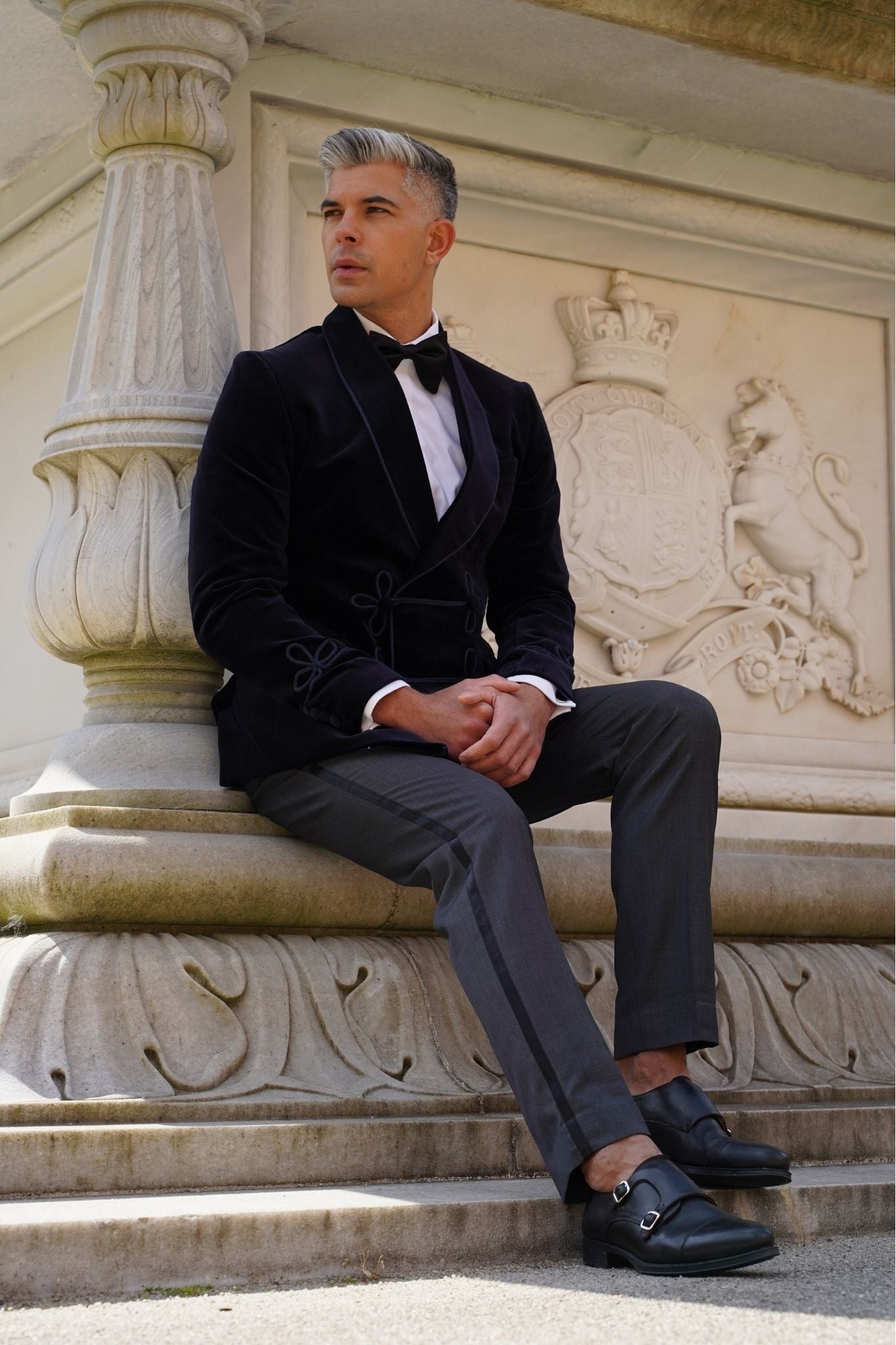 Amorail Men’s Double-Breasted Velvet Smoking Jacket – Tailored Navy Blazer - Image 2