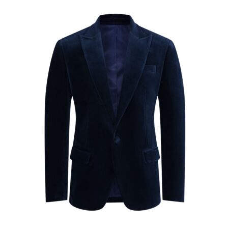 Amorail Men’s Velvet Blazer – Tailored Single-Breasted Navy Jacket