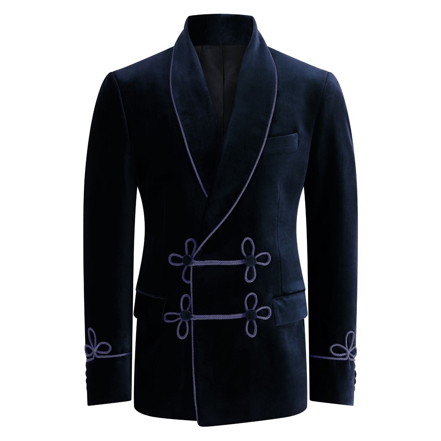 Amorail Men’s Double-Breasted Velvet Smoking Jacket – Tailored Navy Blazer