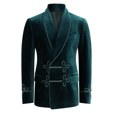 Amorail Men’s Double-Breasted Velvet Smoking Jacket – Tailored Green Blazer