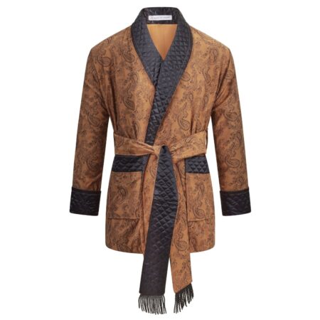 Amorail Men’s Midas Short Smoking Jacket – Gold Formal Blazer