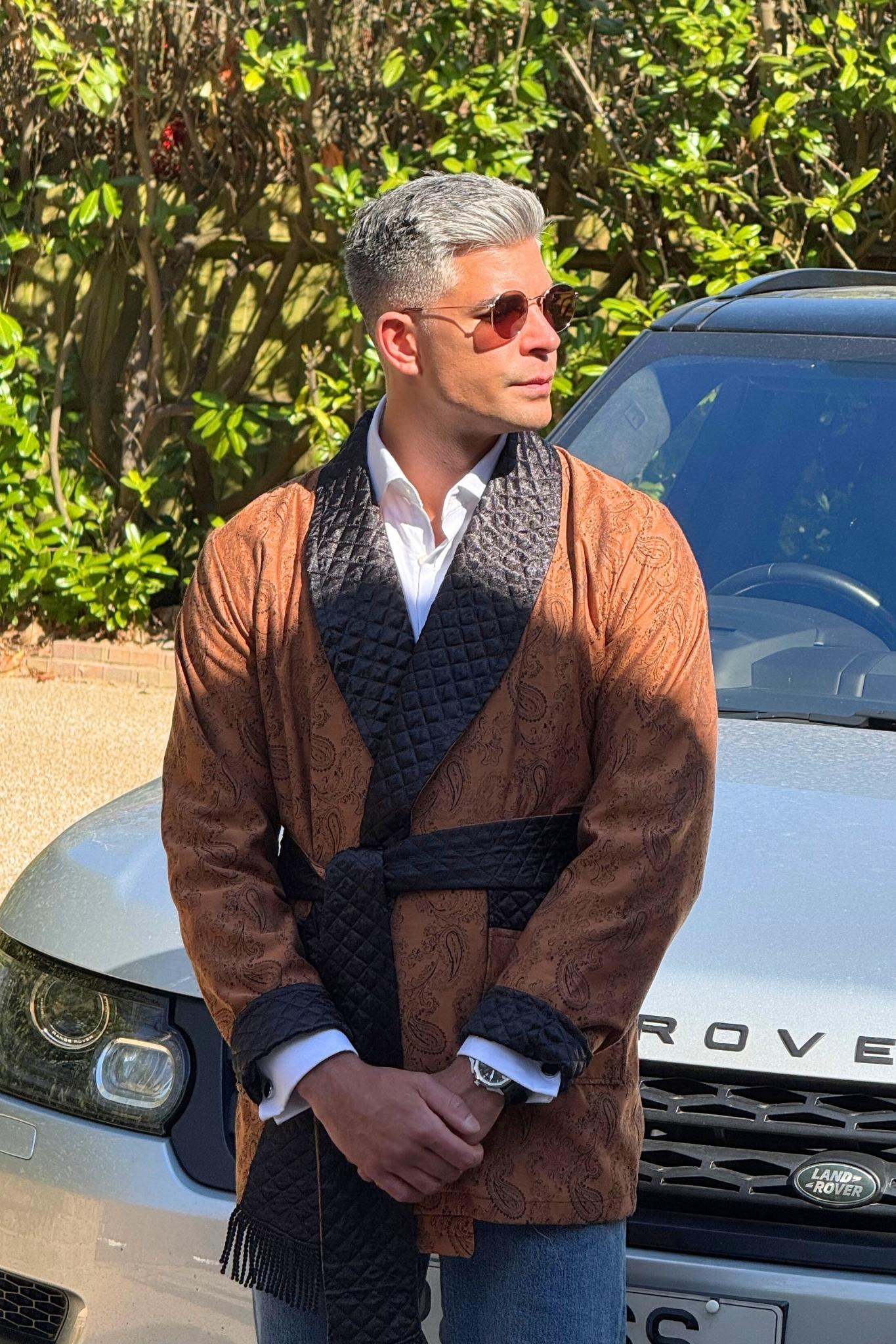 Amorail Men’s Midas Short Smoking Jacket – Gold Formal Blazer - Image 4