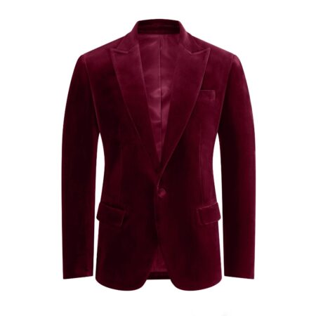 Amorail Men’s Velvet Blazer – Tailored Single-Breasted Burgundy Jacket